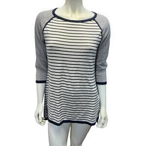 Talbots Medium Striped Long Sleeve Knit Top Dark Blue & White